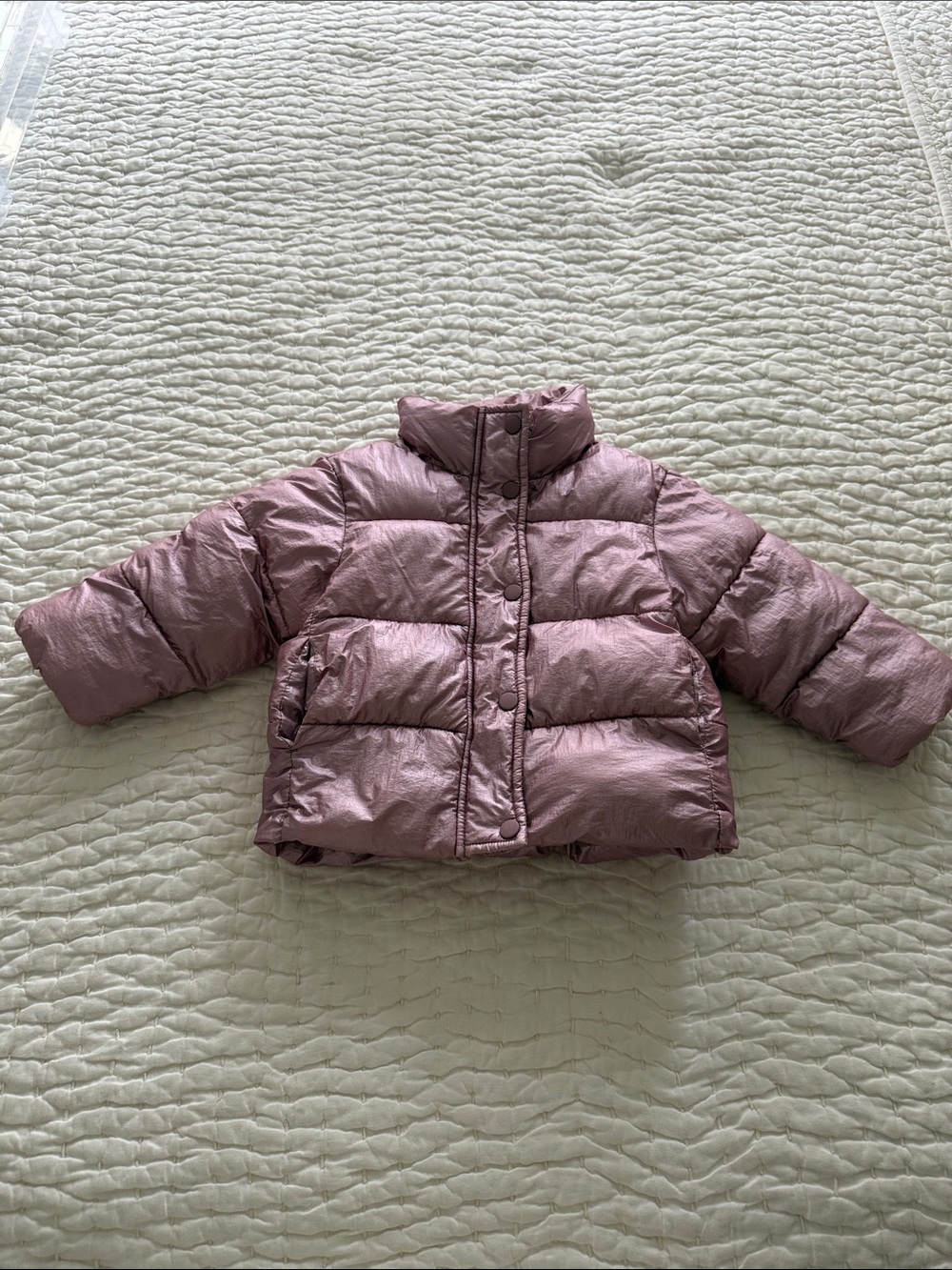 Zara Metallic Rose Pink Puffy Jacket for Kids